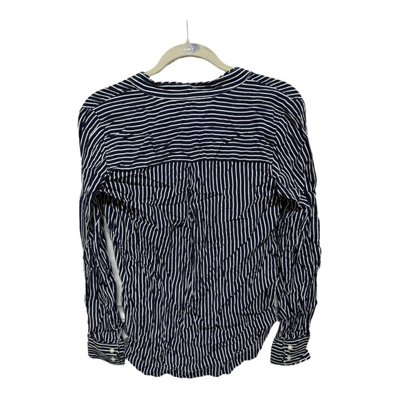 Gap Navy White Striped Button Up Tie Neck Blouse Size XS NWT - Picture 4 of 7